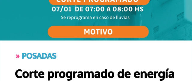 POSADAS: Corte programado de energía afectará a instituciones de salud y zonas aledañas durante trabajos técnicos