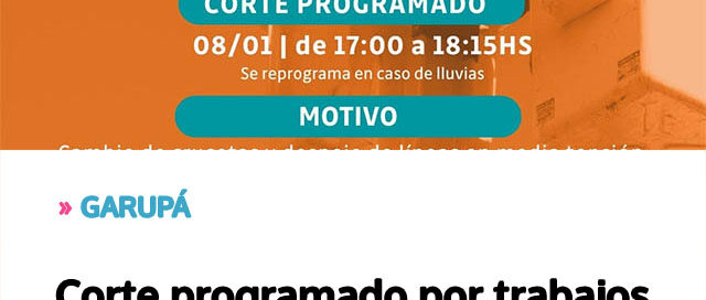 Corte programado por trabajos de mantenimiento en la red eléctrica