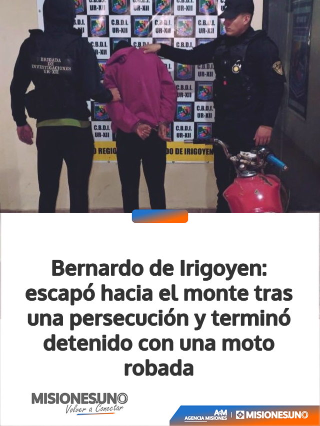 Bernardo de Irigoyen: escapó hacia el monte tras una persecución y terminó detenido con una moto robada Bernardo de Irigoyen: escapó hacia el monte tras una persecución y terminó detenido con una moto robada